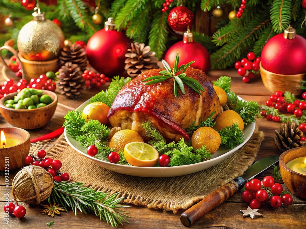 Festive Christmas Food Photography, Merry Christmas Decorations, Holiday Cuisine Festive Christmas Food Photography, Merry Christmas Decorations, Holiday Cuisine