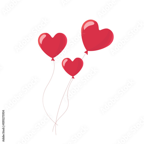 Valentine's day design element. Balloons in the shape of hearts. Hand drawn vector illustration.