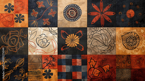 Colorful textile patchwork showcasing Aboriginal culture for Australia Day celebration photo