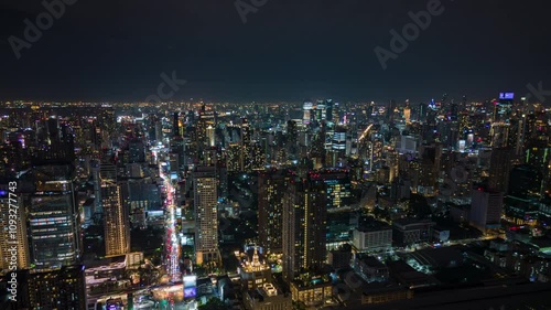 Wallpaper Mural Aerial Timelapse Of Bangkok City Skyline And Traffic At Night, Thailand Torontodigital.ca