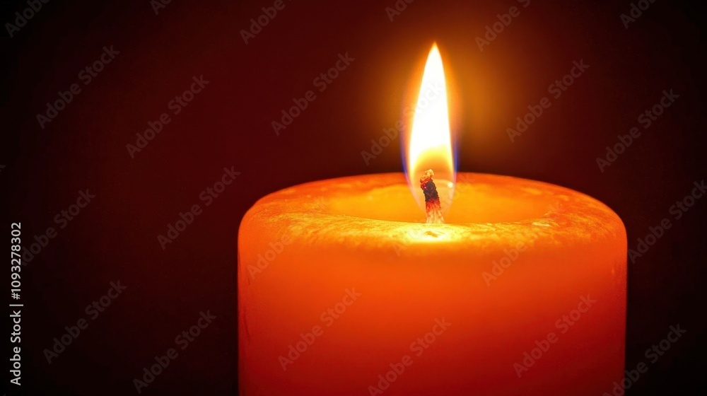 A Beautiful Close-Up of an Orange Candle Flame Illuminating Darkness with Warm Glow Creating a Serene Atmosphere for Relaxation and Reflection Moments A Beautiful Close-Up of an Orange Candle Flame Illuminating Darkness with Warm Glow Creating a Serene Atmosphere for Relaxation and Reflection Moments