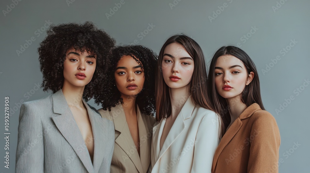 diverse backgrounds stands together, each wearing stylish outfits that reflect their unique personalities. diverse backgrounds stands together, each wearing stylish outfits that reflect their unique personalities.