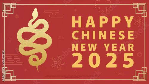 Happy Chinese New Year 2025 background, year of the snake Chinese style on Chinese New Year's Day , Flat Modern design , illustration Vector EPS 10