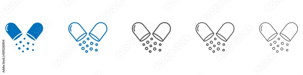 Open capsule pill icon vector set collection for web Open capsule pill icon vector set collection for web