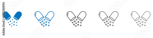 Open capsule pill icon vector set collection for web