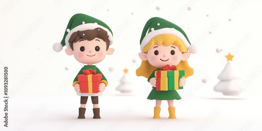 Cheerful kids in Christmas outfits holding colorful gifts and celebrating the holiday spirit. Cheerful kids in Christmas outfits holding colorful gifts and celebrating the holiday spirit.