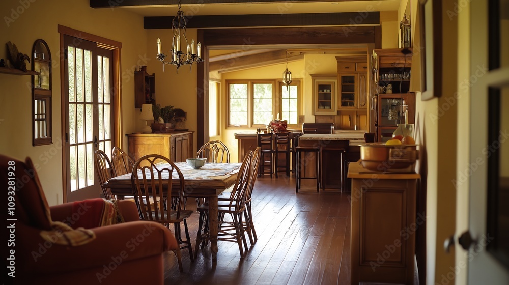 Rustic Farmhouse Dining Room and Kitchen Interior Rustic Farmhouse Dining Room and Kitchen Interior