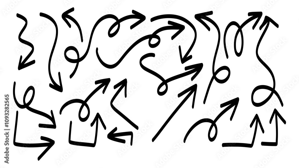 Set arrows pointing in different directions handwritten calligraphy isolated on white background , Flat Modern design, illustration Vector EPS 10 Set arrows pointing in different directions handwritten calligraphy isolated on white background , Flat Modern design, illustration Vector EPS 10