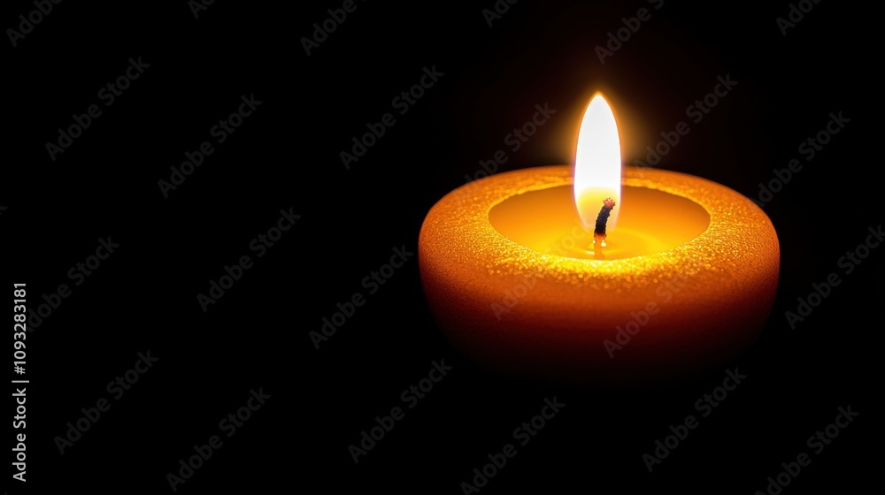 Glowing Orange Candle Flame Illuminates Dark Space, Creating a Serene and Calming Atmosphere Perfect for Relaxation and Reflection in Personal or Spiritual Settings Glowing Orange Candle Flame Illuminates Dark Space, Creating a Serene and Calming Atmosphere Perfect for Relaxation and Reflection in Personal or Spiritual Settings