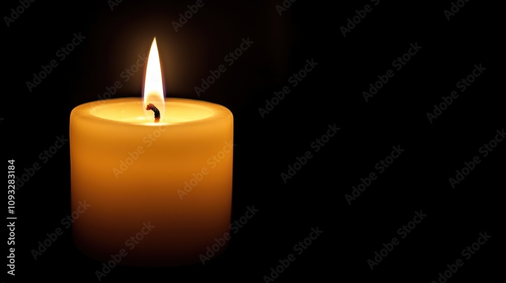 Gentle Glow of a Single Candle Flame Illuminating Darkness in a Calm, Serene Atmosphere Perfect for Meditation or Relaxation Settings Gentle Glow of a Single Candle Flame Illuminating Darkness in a Calm, Serene Atmosphere Perfect for Meditation or Relaxation Settings