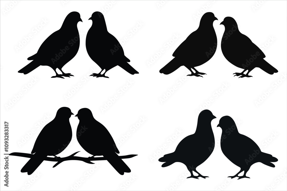 Naklejka premium Pigeon Silhouette Bundle Set, Double Pigeon Silhouette