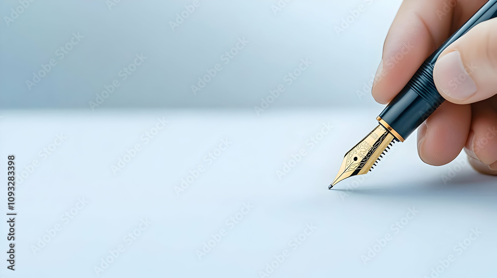 Signing a signature with a fountain pen, close-up of a fountain pen writing on paper Signing a signature with a fountain pen, close-up of a fountain pen writing on paper