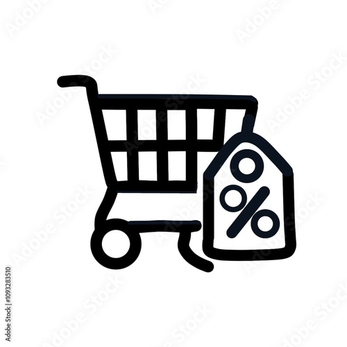 Simple shopping cart icon with a discount tag featuring a percentage symbol, ideal for e-commerce or sales-related designs