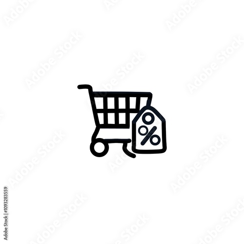 Simple shopping cart icon with a discount tag featuring a percentage symbol, ideal for e-commerce or sales-related designs