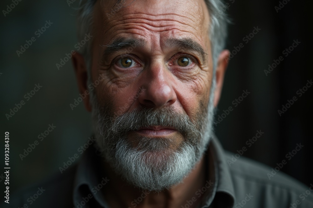 Close-up portrait of an older man with a thoughtful expression Close-up portrait of an older man with a thoughtful expression