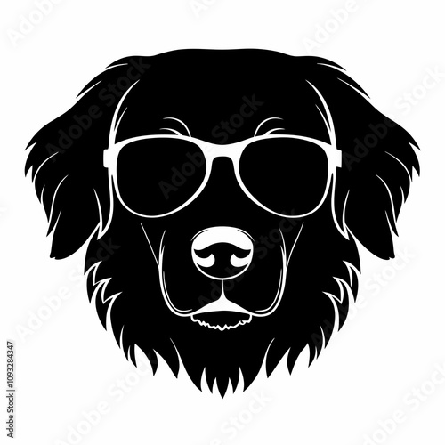 Golden retriever eyeglasses vector silhouette on a white background