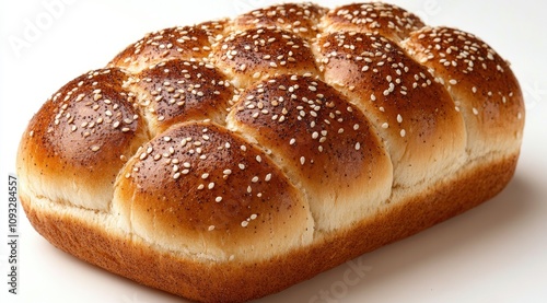 A golden-brown sesame seed bun, soft and fluffy, perfect for sandwiches or burgers.