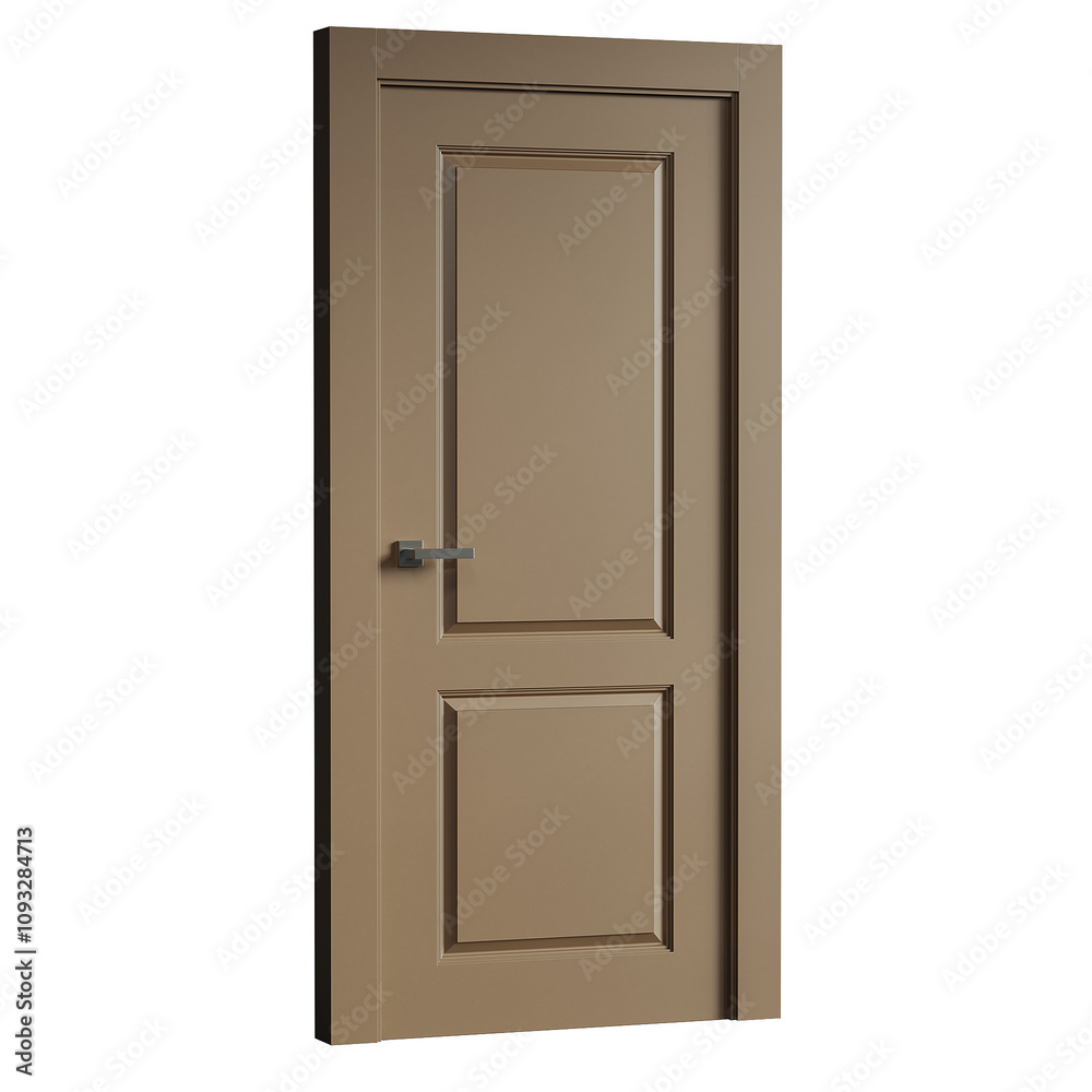 A door with a silver handle and a silver knob A door with a silver handle and a silver knob