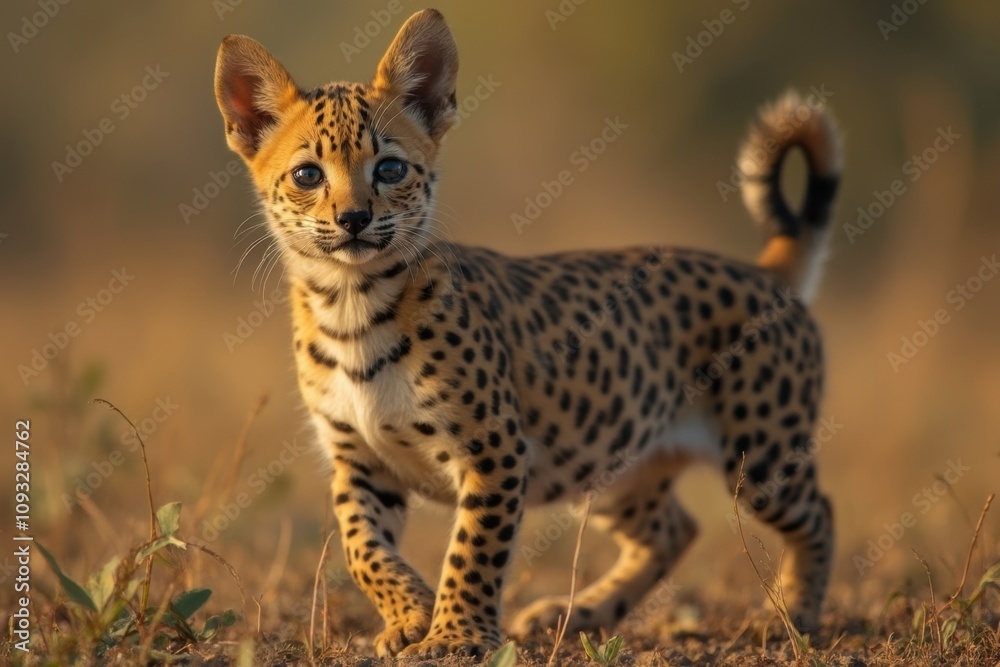 Young leopard cub exploring the grasslands at sunset Young leopard cub exploring the grasslands at sunset