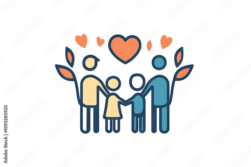 Icon of a family holding hands, symbolizing unity, care, and emotional connection. Icon of a family holding hands, symbolizing unity, care, and emotional connection.