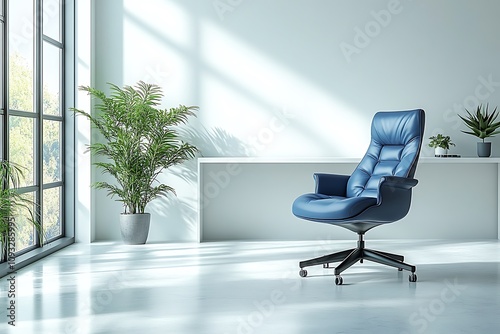 Blue office chair in a bright modern home office interior photo