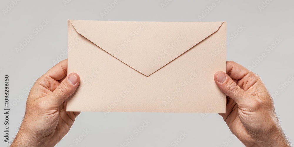 Fototapeta premium Hands holding a closed envelope, symbolizing communication and correspondence.