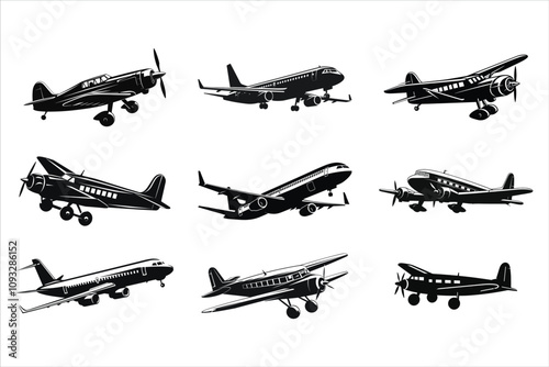 Airplane Silhouette Bundle Set, Plane Silhouette Bundle