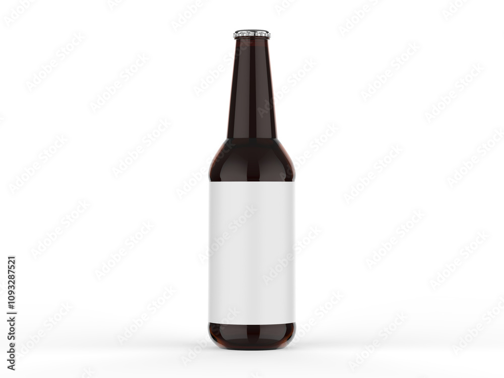 Blank beer bottle with label, mockup template on isolated white background, 3d illustration Blank beer bottle with label, mockup template on isolated white background, 3d illustration