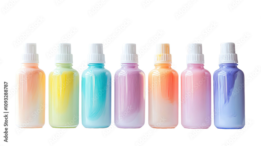 Isolate action of creative painting with pastel touch bottles home art studio visual content bright environment close-up perspective