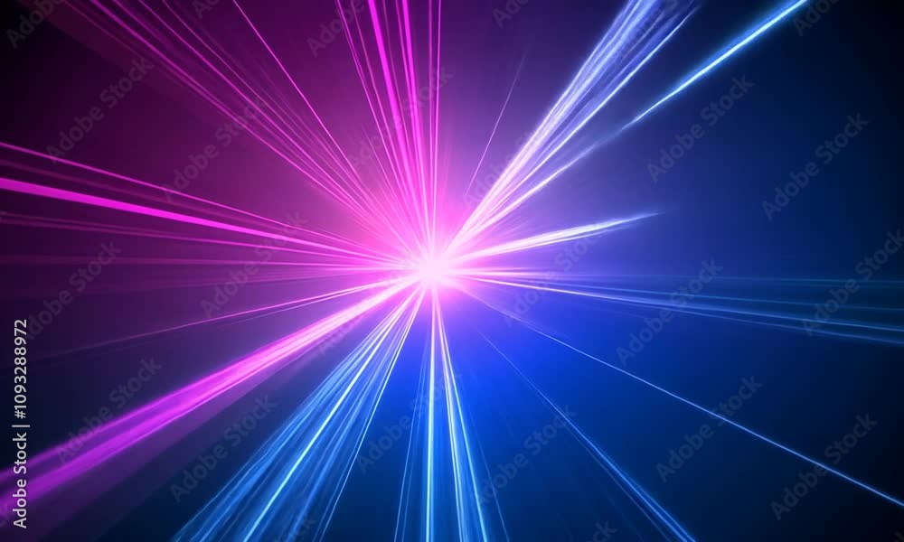 Abstract burst of radiant pink and blue light streaks