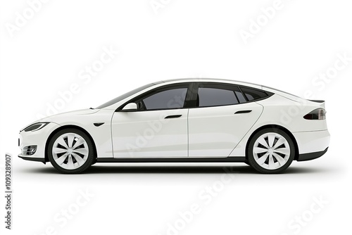 Side view of white electric car on plain background