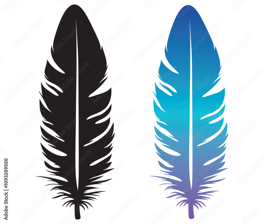 Fototapeta premium Cartoon feather isolated on white background, Feather silhouette icon