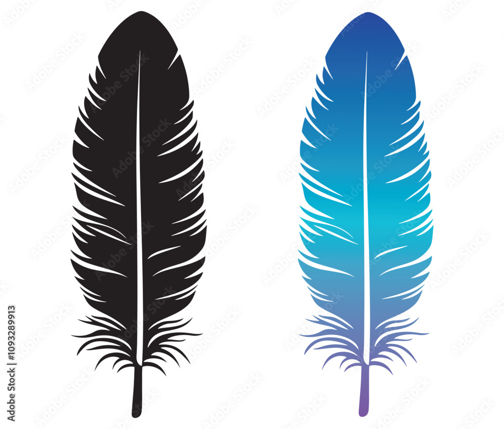 Cartoon feather isolated on white background, Feather silhouette icon