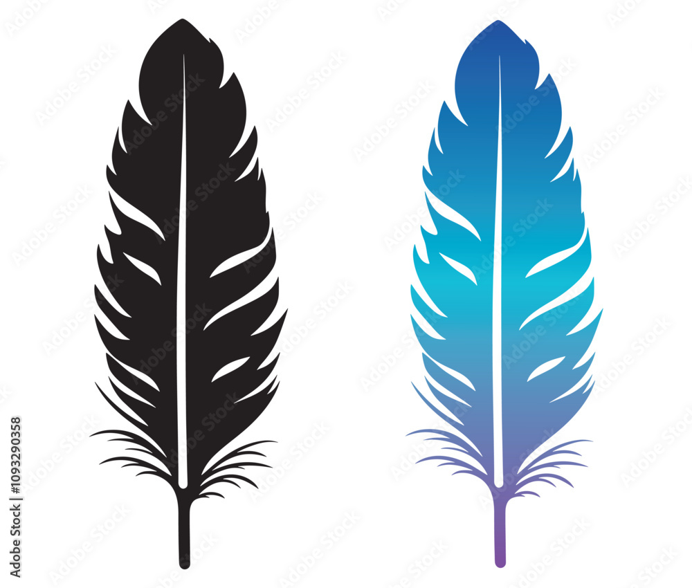 Fototapeta premium Cartoon feather isolated on white background, Feather silhouette icon