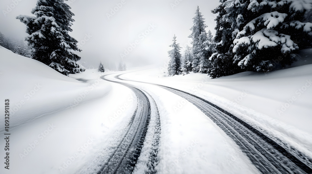 Verschneite Kurvenstraße in ruhiger Winterlandschaft
Verschneite Kurvenstraße in ruhiger Winterlandschaft