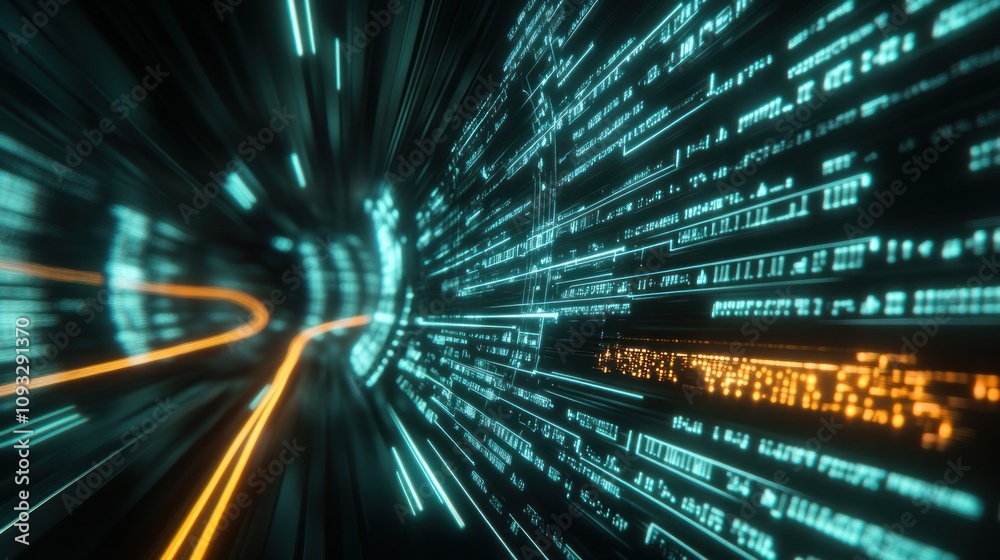 Abstract digital data stream, futuristic tunnel. Abstract digital data stream, futuristic tunnel.