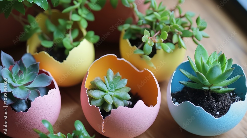 Charming Succulent Plants in Colorful Eggshells - Creative Gardening Idea for Spring Decor and Indoor Plant Lovers Charming Succulent Plants in Colorful Eggshells - Creative Gardening Idea for Spring Decor and Indoor Plant Lovers