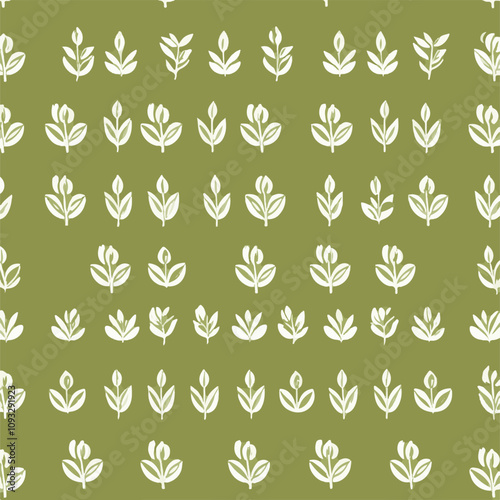 Vector Illustration Seamless Leaf Pattern on Green Background for Nature Inspired Design.