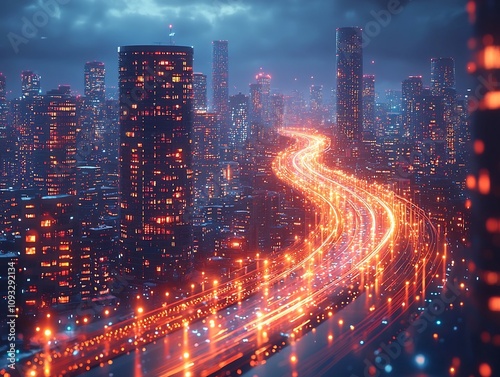 Futuristic Quantum Internet City Skyline with Glowing Fiber Optic Connectivity