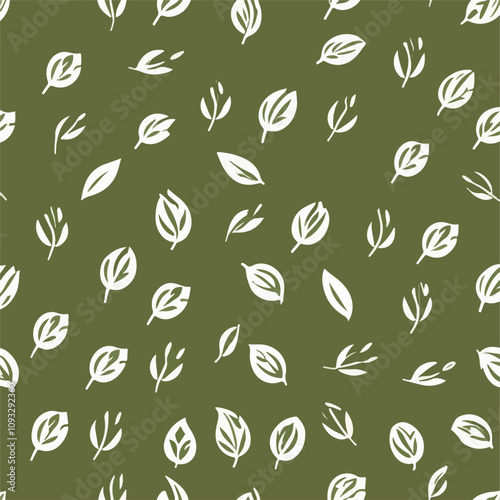 Vector Illustration Seamless Leaf Pattern on Green Background for Nature Inspired Design.