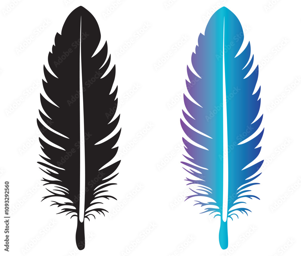 Fototapeta premium Cartoon feather isolated on white background, Feather silhouette icon