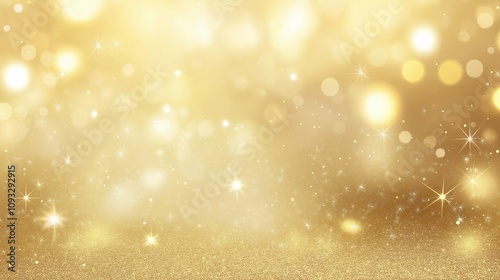 Abstract golden background with bokeh effect and shining defocused glitters. Festive gold texture for Christmas, New Year, birthday, celebration, greeting, victory, success, magic party. photo