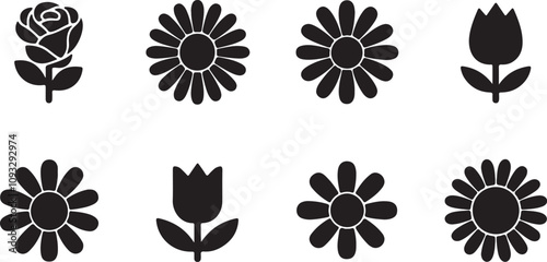Rounded Flower set silhouette vector art illustration design.