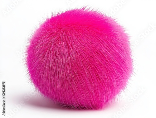 A bright pink pom pom ball on a white background