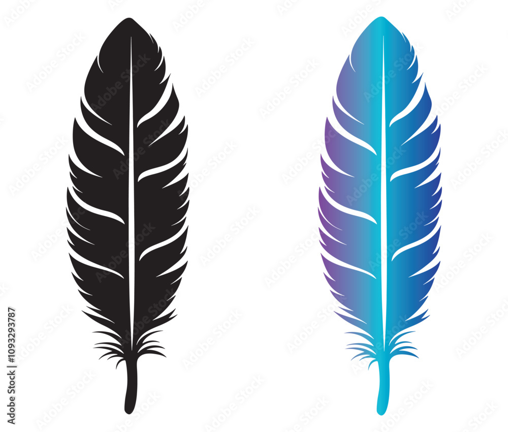 Fototapeta premium Cartoon feather isolated on white background, Feather silhouette icon