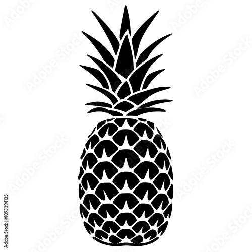 Vector black silhouette of a pineapple isolated on a white background.