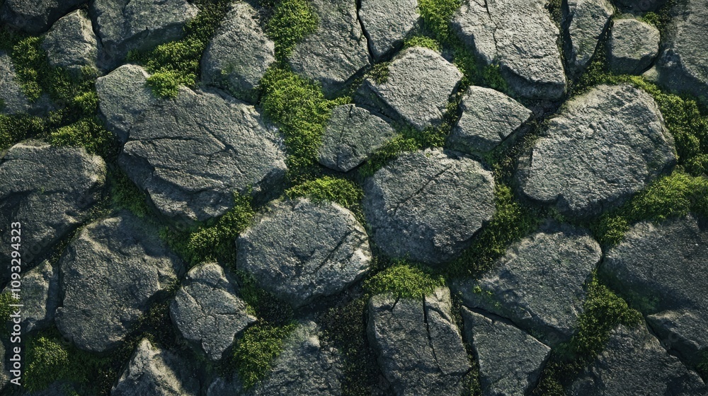 Moss-Covered Stone Pavement: A Textured Landscape Moss-Covered Stone Pavement: A Textured Landscape