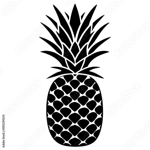 Vector black silhouette of a pineapple isolated on a white background.