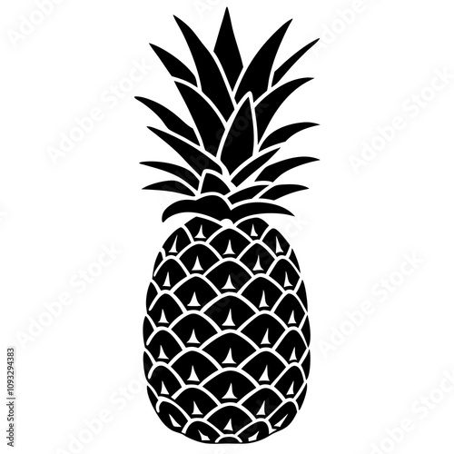 Vector black silhouette of a pineapple isolated on a white background.