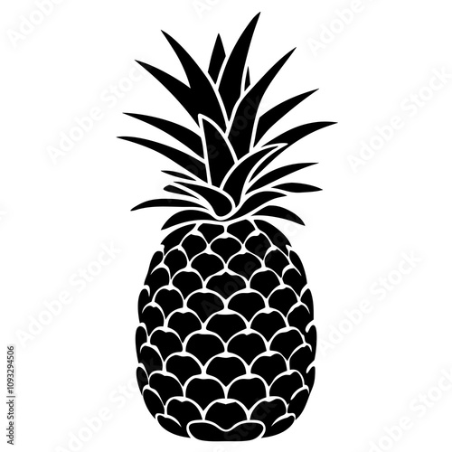 Vector black silhouette of a pineapple isolated on a white background.